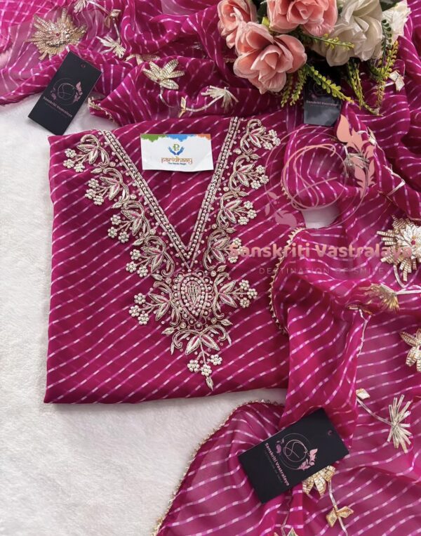 Georgette Mothada Suit with Zardozi Handwork In Magenta - Image 2