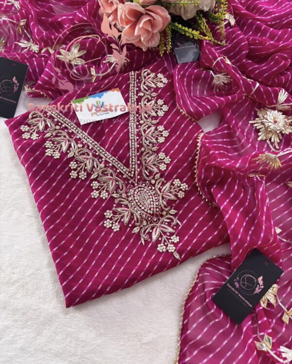 Georgette Mothada Suit with Zardozi Handwork In Magenta
