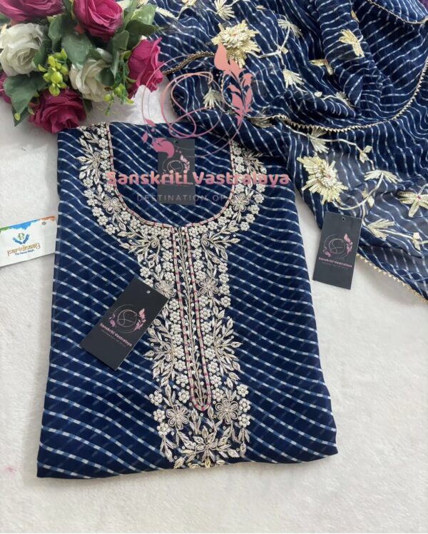 Georgette Zardozi Handwork Suit In Mothada Tile Blue Colour