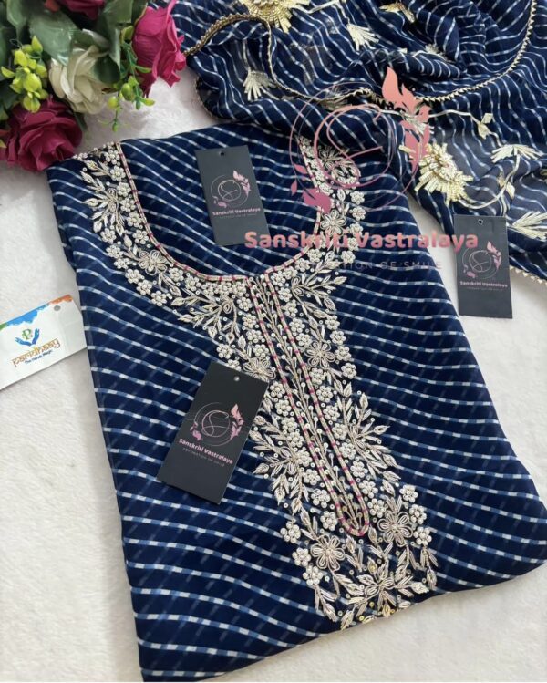 Georgette Zardozi Handwork Suit In Mothada Tile Blue Colour - Image 3