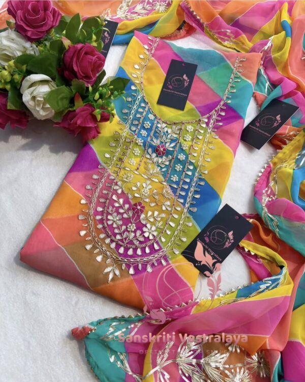 Georgette Suit with Zardozi Handwork In Multicolour - Image 3