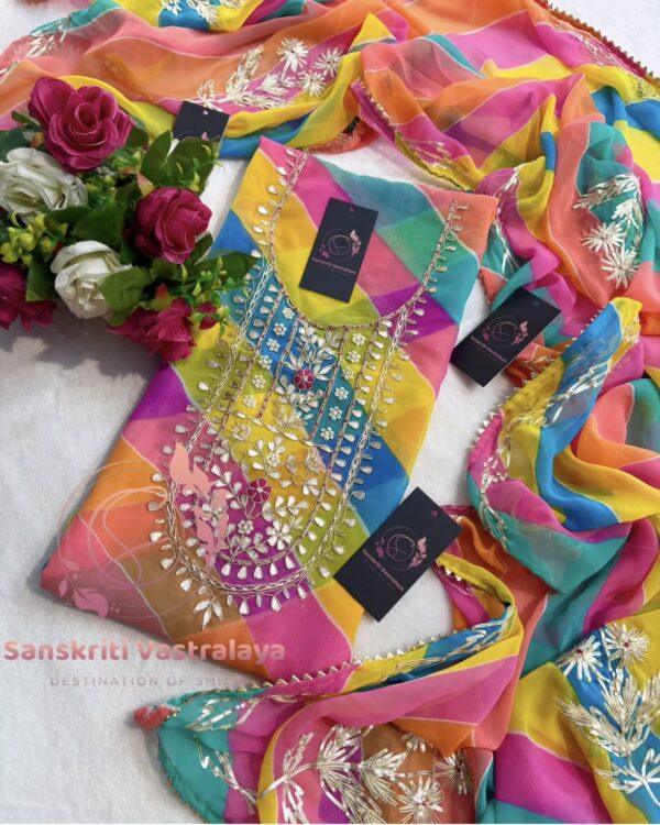Georgette Suit with Zardozi Handwork In Multicolour - Image 2