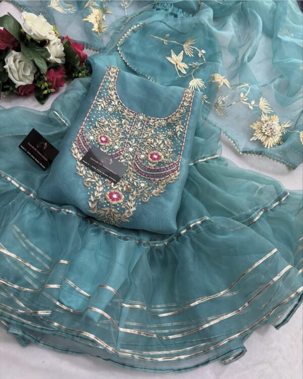 Rama Blue Organza Sharara Set