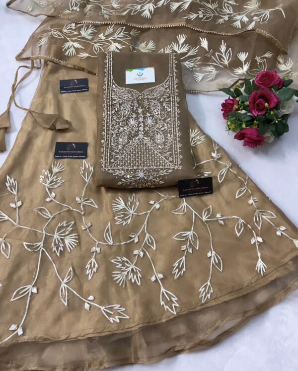 Organza Skirt Suit Set In Beige