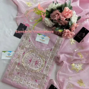 Chanderi Fabric Kurta with Zardozi and Gota Patti Handwork In Pink