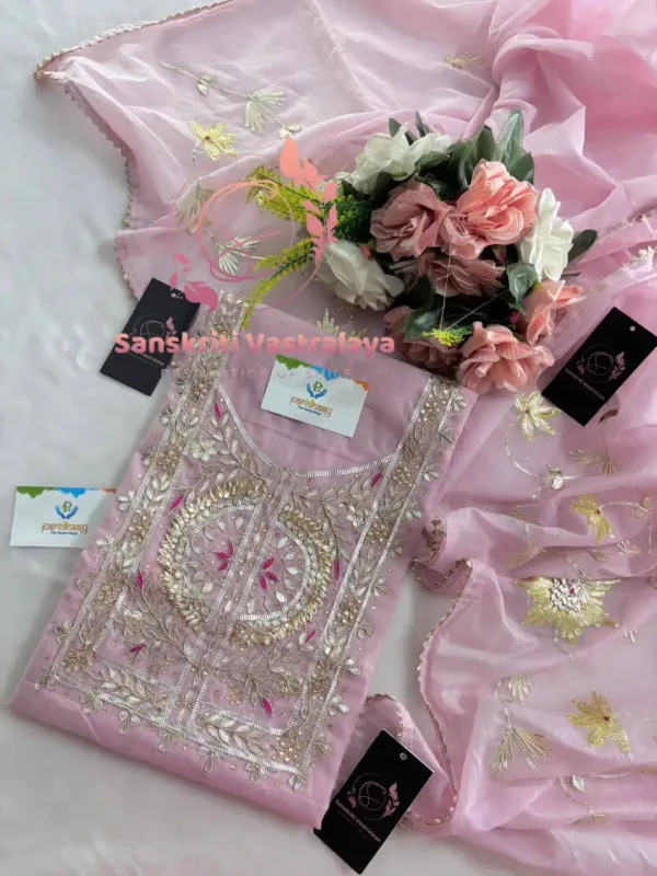 Chanderi Fabric Kurta with Zardozi and Gota Patti Handwork In Pink