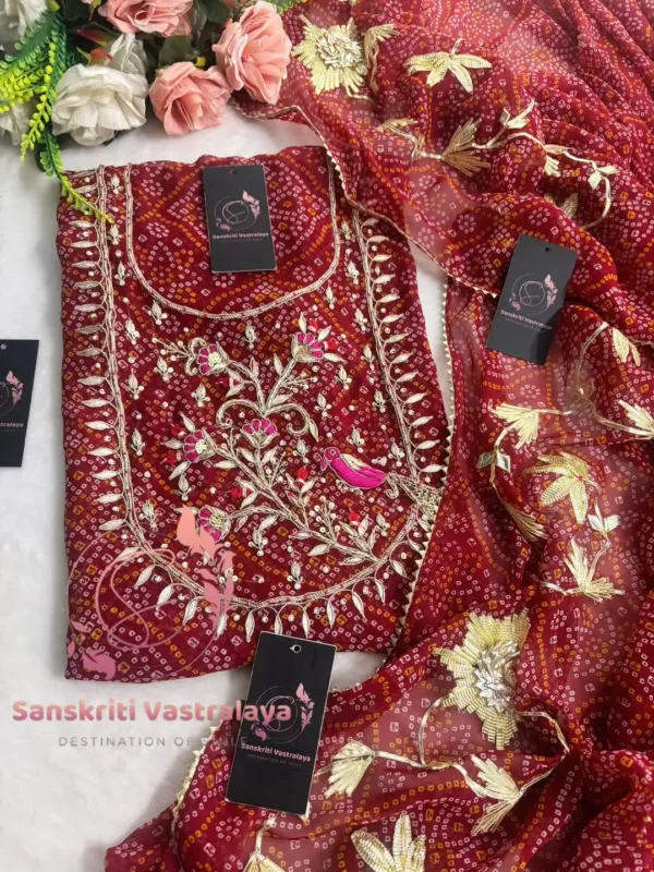 Georgette fabric kurta with zardoshi handwork - Image 3