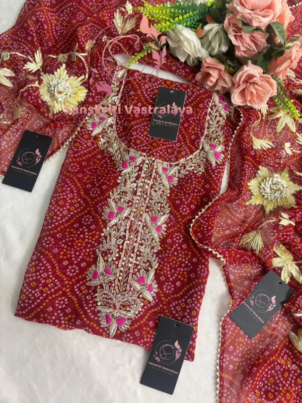 Georgette fabric kurta with zardoshi handwork - Image 3