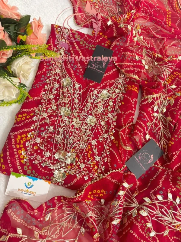 Red Georgette Fabric Kurta with Zardozi Handwork - Image 3