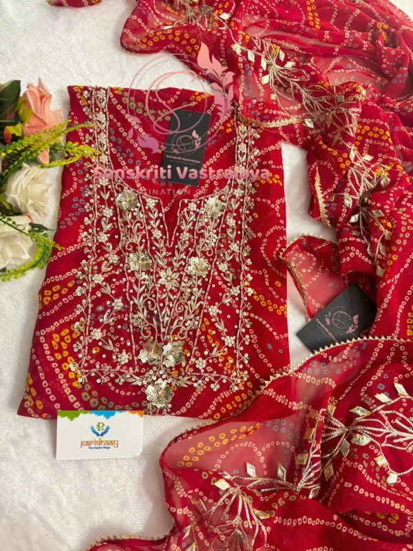 Red Georgette Fabric Kurta with Zardozi Handwork - Image 4
