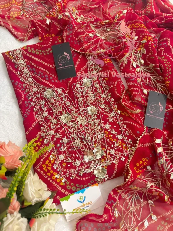 Red Georgette Fabric Kurta with Zardozi Handwork