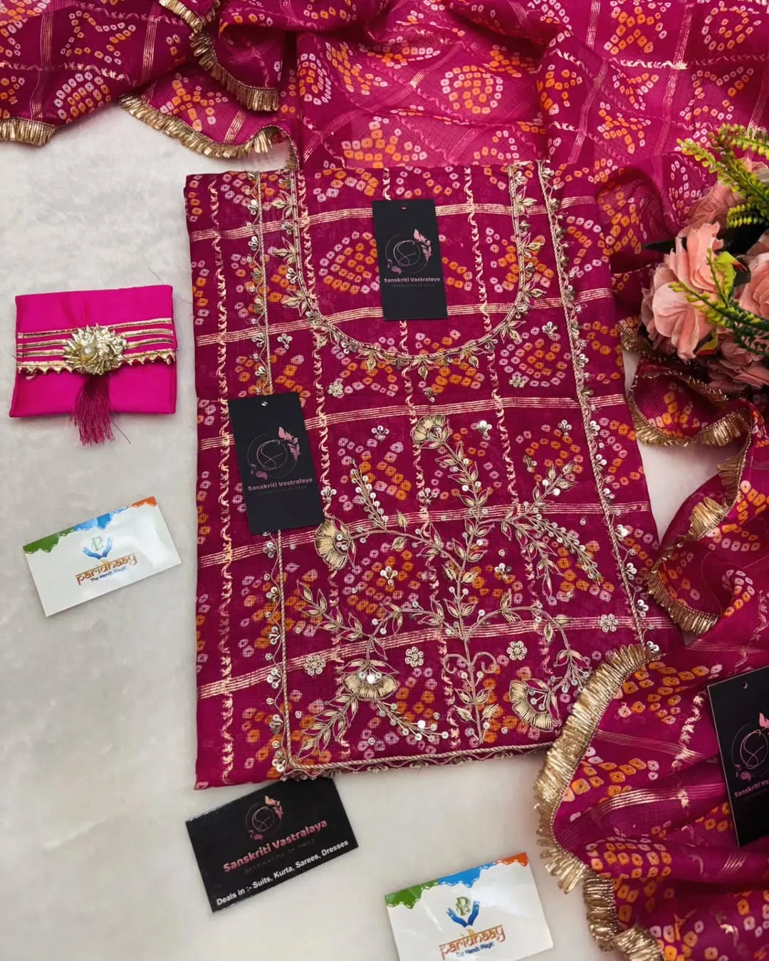 Kota doria fabric kurta with zardoshi handwork - Image 2