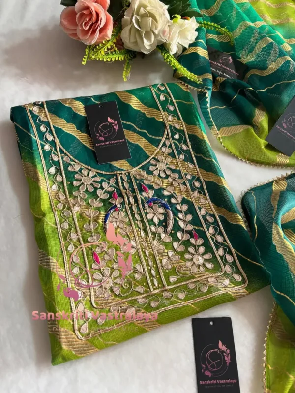 Kota doria fabric kurta with zardoshi handwork - Image 3