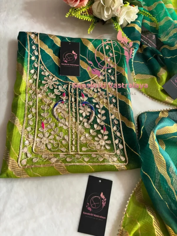 Kota doria fabric kurta with zardoshi handwork - Image 2