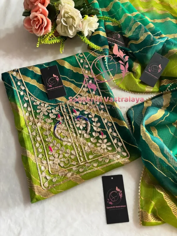 Kota doria fabric kurta with zardoshi handwork