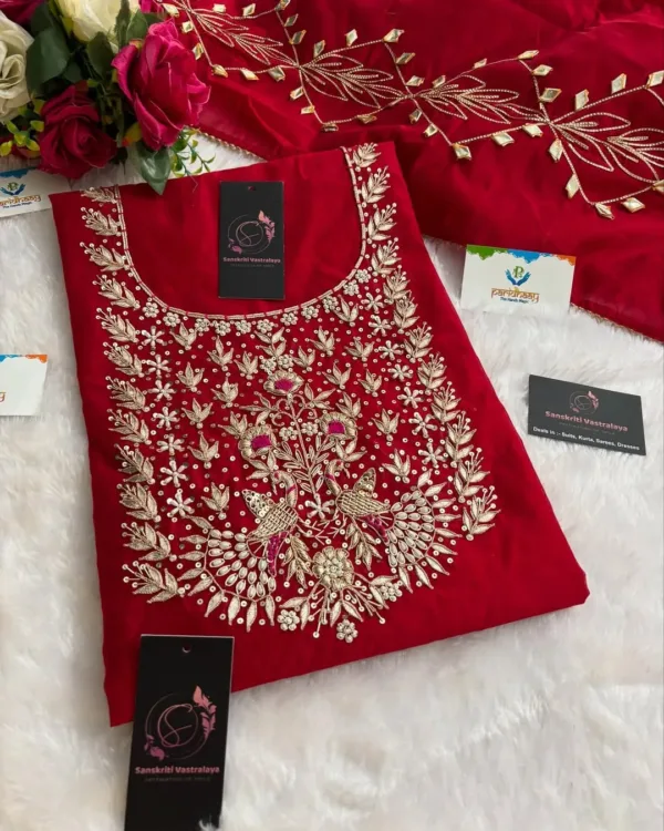 heavy rich chanderi fabric kurta with zardoshi handwork - Image 3