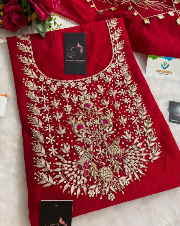 heavy rich chanderi fabric kurta with zardoshi handwork - Image 2