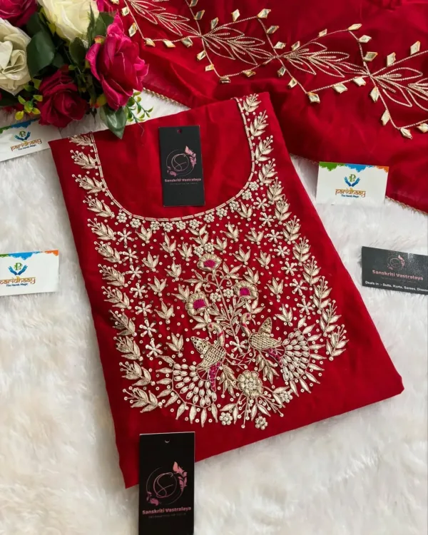 heavy rich chanderi fabric kurta with zardoshi handwork