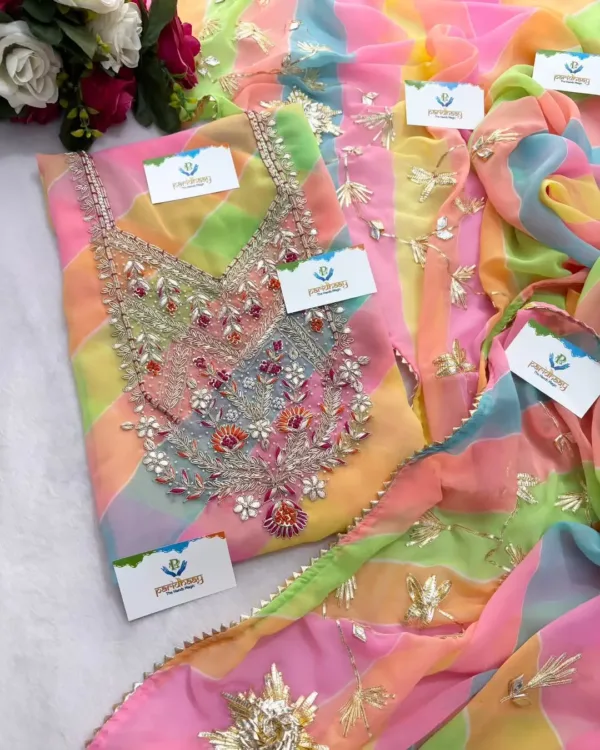 Georgette fabric kurta with zardoshi handwork - Image 3