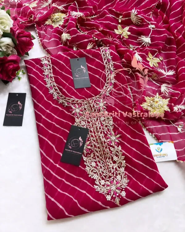 Georgette fabric kurta with zardoshi handwork In Red