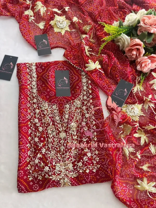 Georgette Fabric Kurta with Zardozi Handwork In Red
