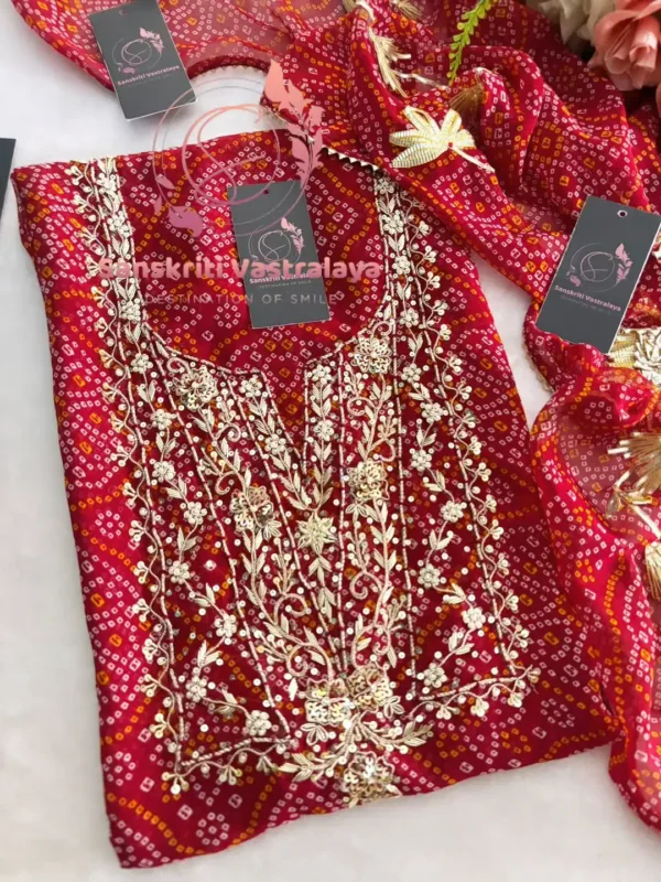 Georgette Fabric Kurta with Zardozi Handwork In Red - Image 3