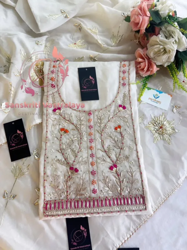 Chanderi Fabric Kurta with Zardozi Handwork - Image 2