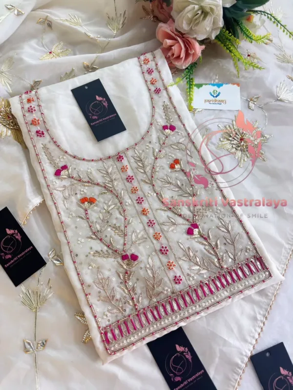 Chanderi Fabric Kurta with Zardozi Handwork - Image 3