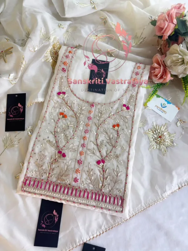 Chanderi Fabric Kurta with Zardozi Handwork