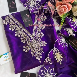 Fendy silk fabric kurta with zardoshi handwork in blue