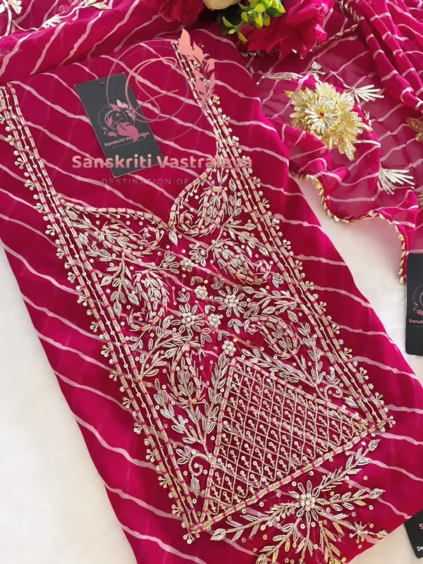 Georgette fabric kurta with zardoshi handwork - Image 3