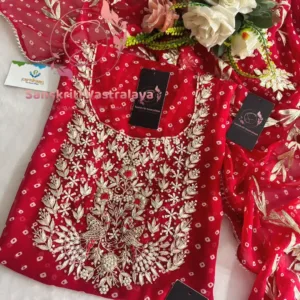 Red Georgette fabric kurta with zardoshi handwork
