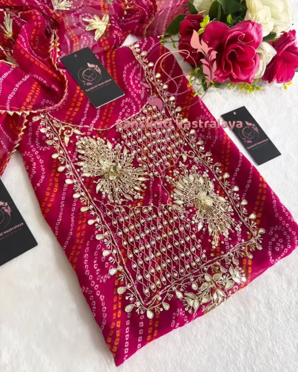 Georgette fabric kurta with zardoshi handwork - Image 3