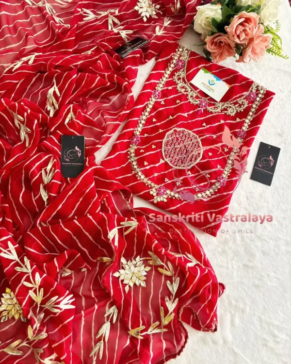 Georgette fabric kurta with zardoshi handwork - Image 3