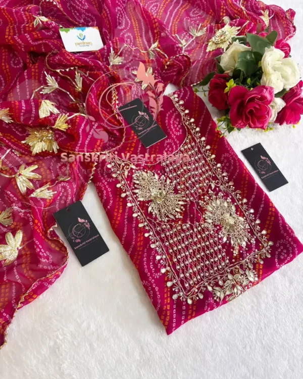 Georgette fabric kurta with zardoshi handwork