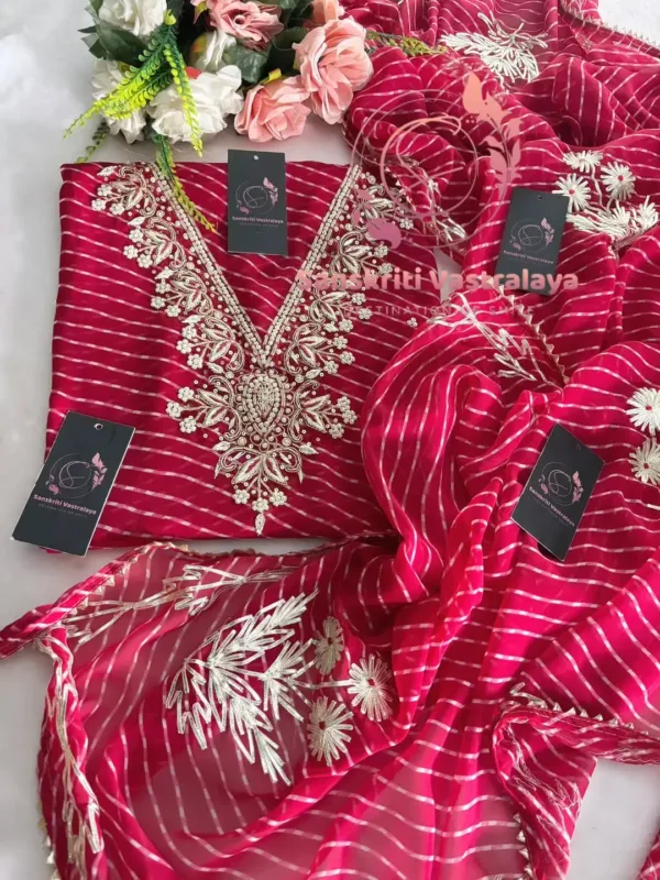 Georgette Fabric Kurta with Zardozi Handwork in Red - Image 2