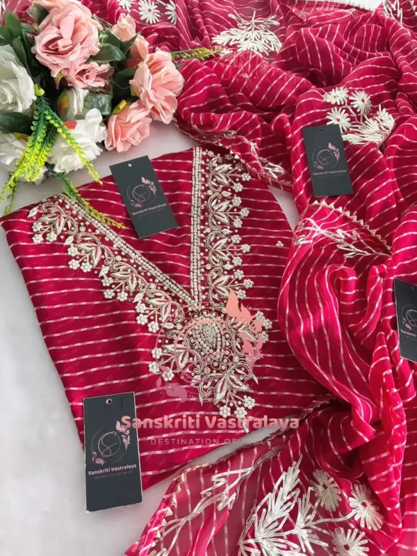 Georgette Fabric Kurta with Zardozi Handwork in Red - Image 3