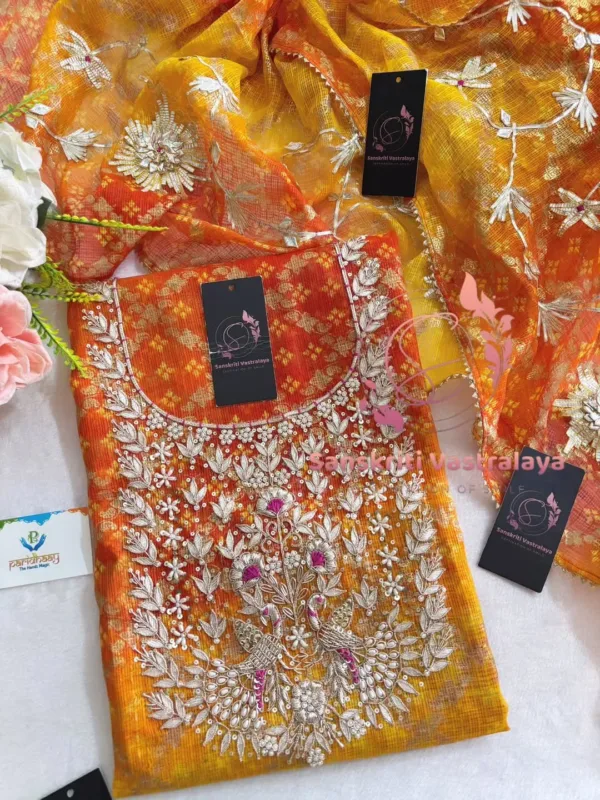 Kota doria fabric kurtawith zardoshi handwork - Image 3