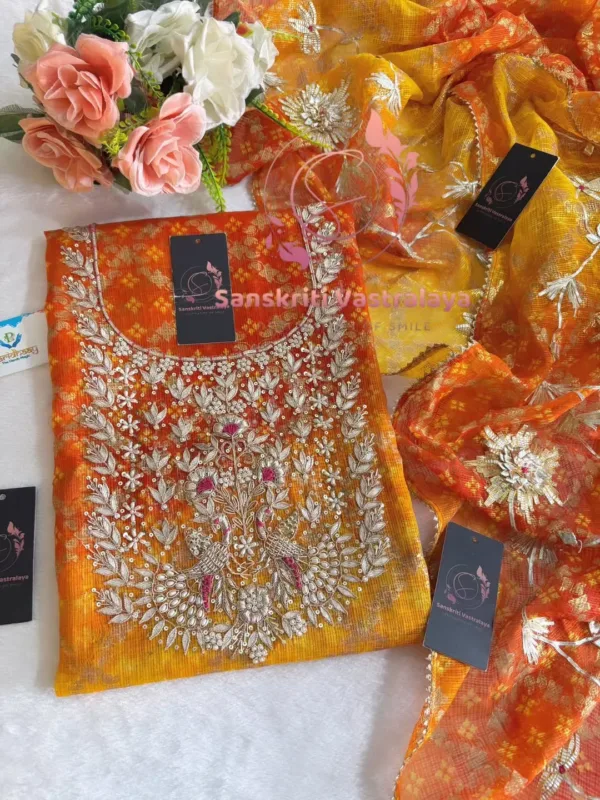 Kota doria fabric kurtawith zardoshi handwork