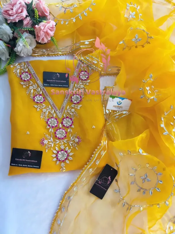 Organza fabric kurta with zardoshi handwork