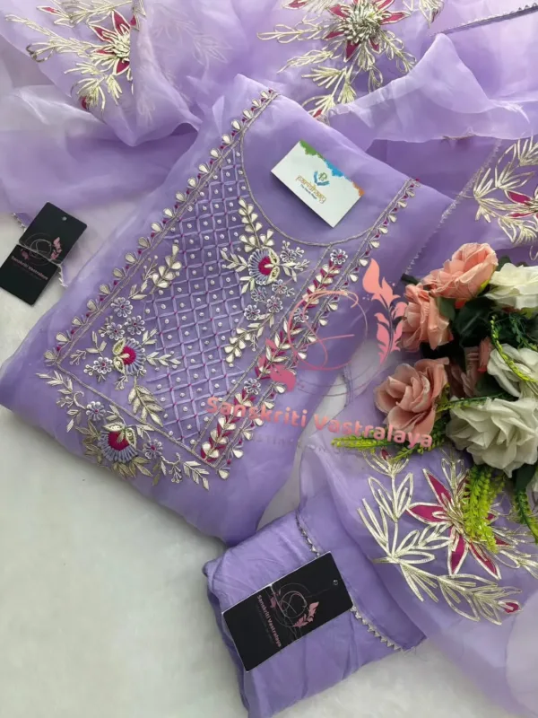 Organza fabric kurta with zardoshi handwork