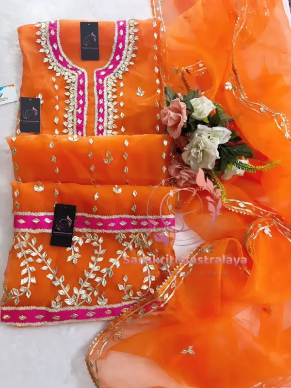 Tissue Organza Fabric Kurta with Gota Patti Handwork - Image 2