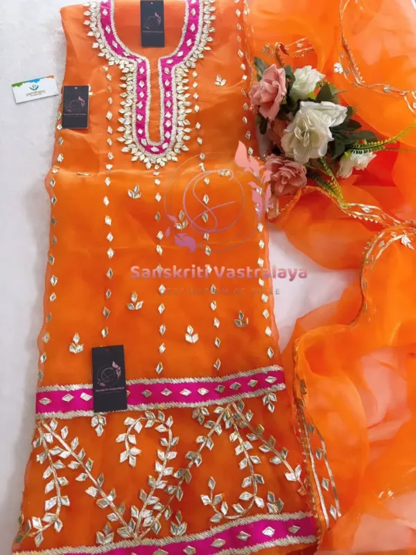 Tissue Organza Fabric Kurta with Gota Patti Handwork - Image 3