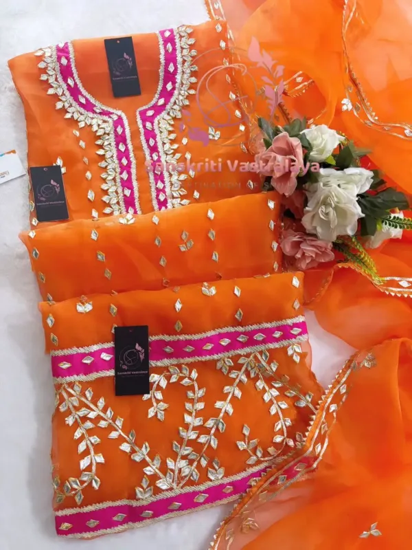 Tissue Organza Fabric Kurta with Gota Patti Handwork