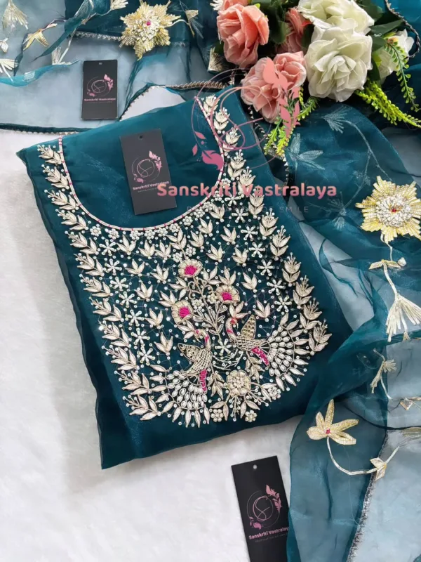 Organza Fabric Kurta with Zardozi Handwork - Image 3