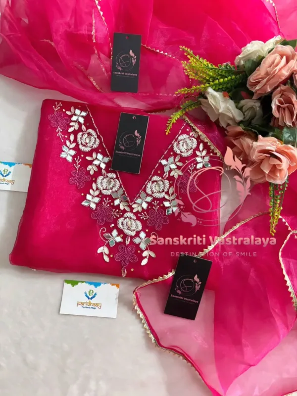Tissue Organza Fabric Kurta with Zardozi Handwork