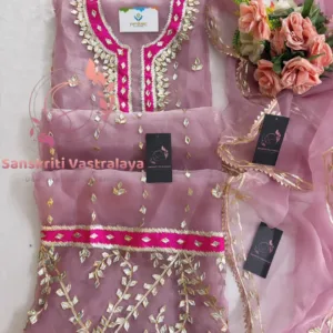 Tissue Organza Fabric Kurta with Zardozi Handwork