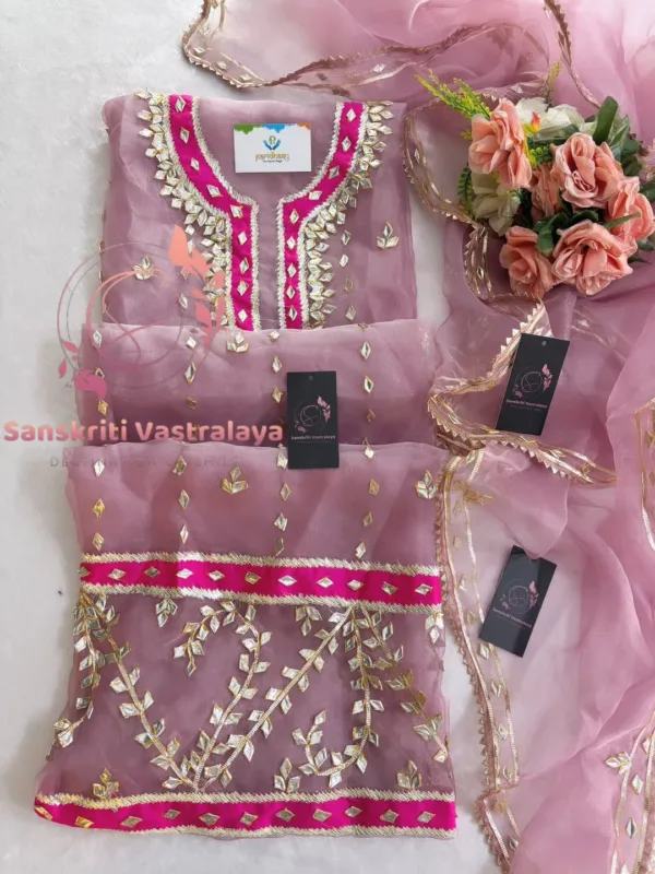 Tissue Organza Fabric Kurta with Zardozi Handwork