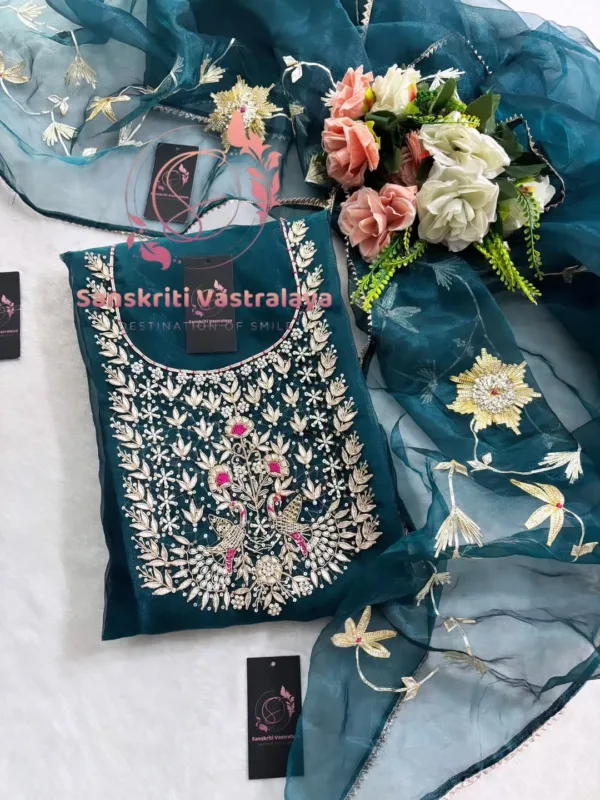 Organza Fabric Kurta with Zardozi Handwork