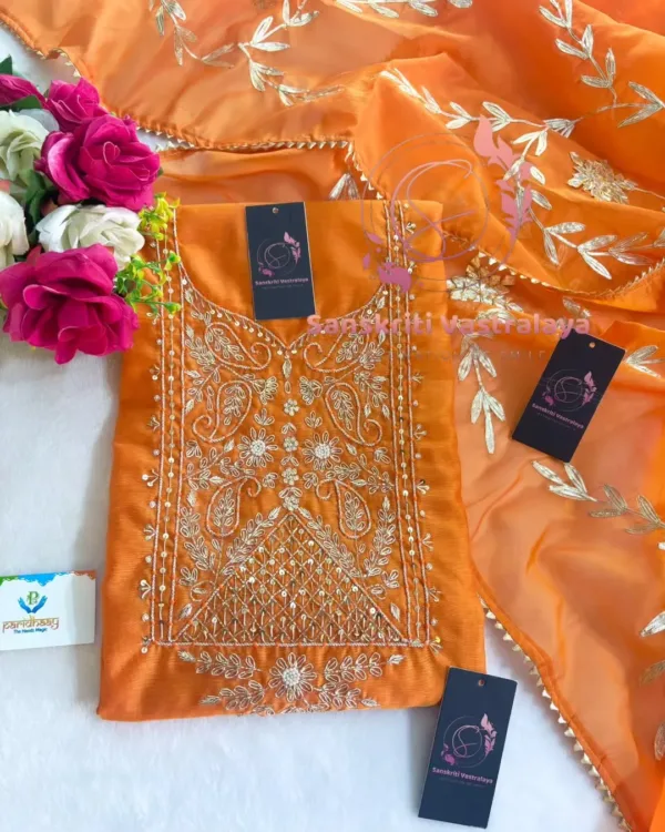heavy rich chanderi fabric kurta with zardoshi handwork - Image 3